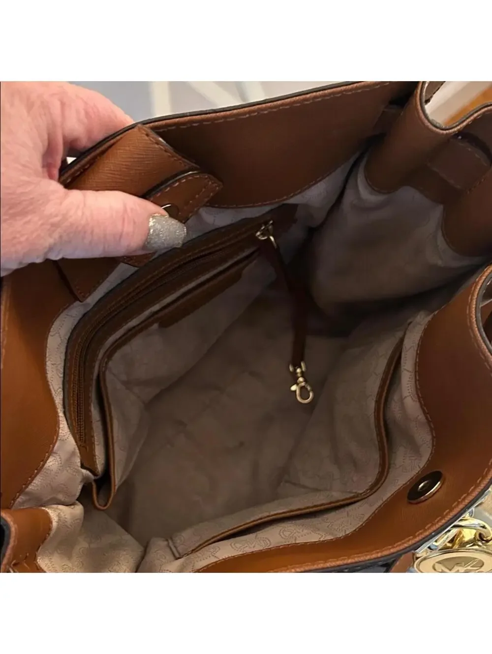 Michael Kors Brown Leather Hamilton Satchel with Gold Details
